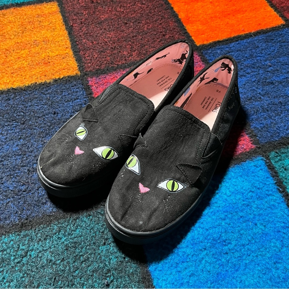 Black Glow In The Dark Glitter Kitty Toms Shoes